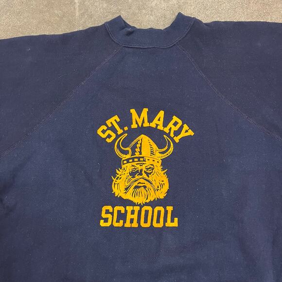 Vintage 60's 70s St Mary School Flock Print Sweat Shirt Large - Picture 3 of 6
